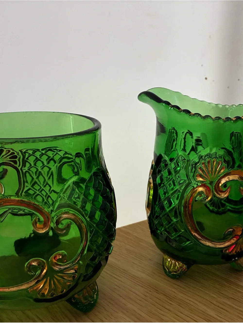 Riverside glass co EAPG Croesus Emerald creamer and spooner
